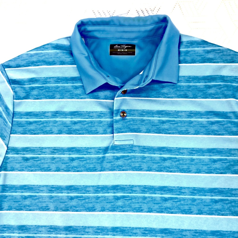 Ben Hogan Golf Performance Polo Shirt Mens Blue Striped Short Sleeve M Excellent